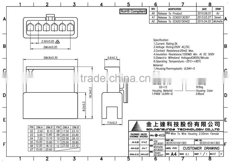 2.5mm pitch Plastic Wire Housing Connector