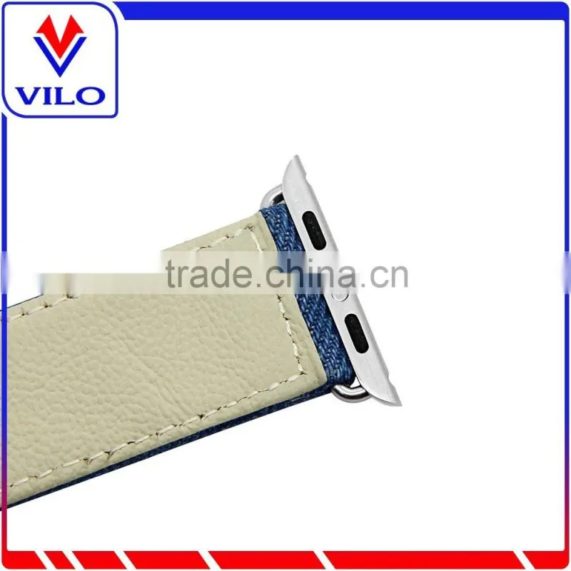 Canvas Fabric Genuine Leather Smart Watch Band Replacement Strap With Adapter Metal Clasp for Apple Watch 38mm 42mm