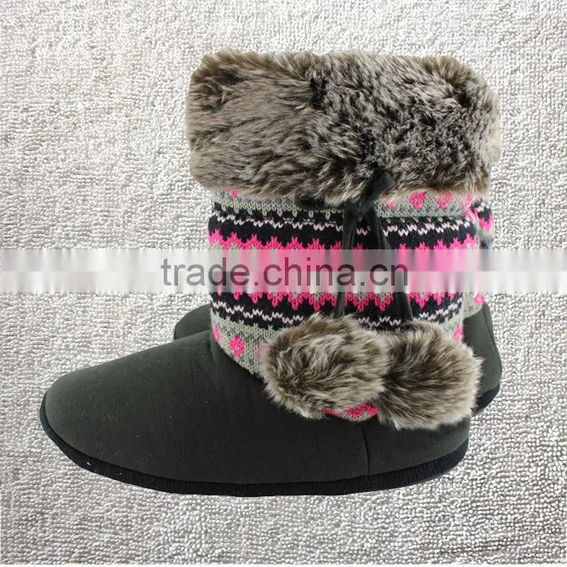Premium quality knitted + microsuede women indoor winter boots with pom poms