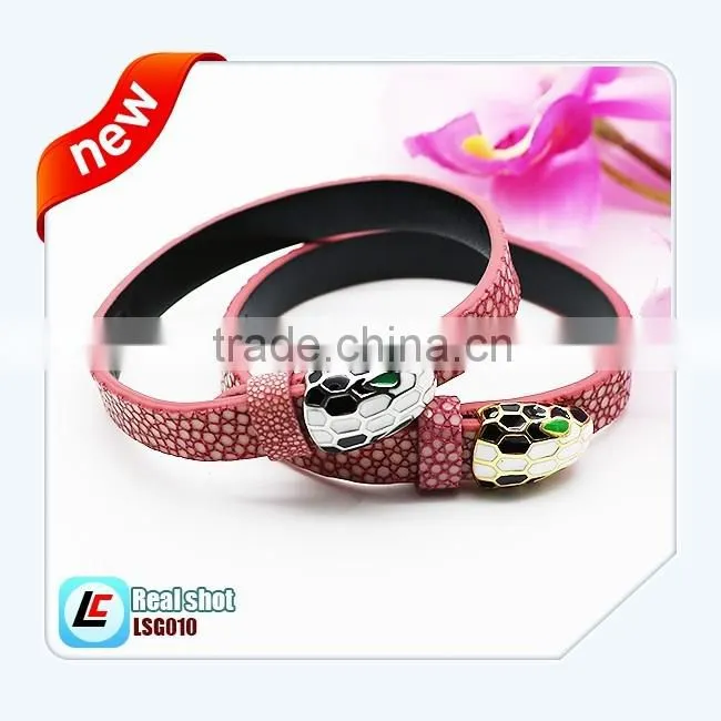 2016 Charming Design Red Sting Ray Leather Bracelet Flat Fish Skin Leather Wristband Bangle