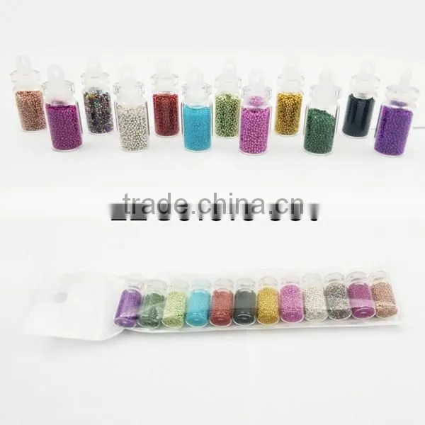 New arrival 12 colors mini glass 1g bottle nail art mini beads decoration set