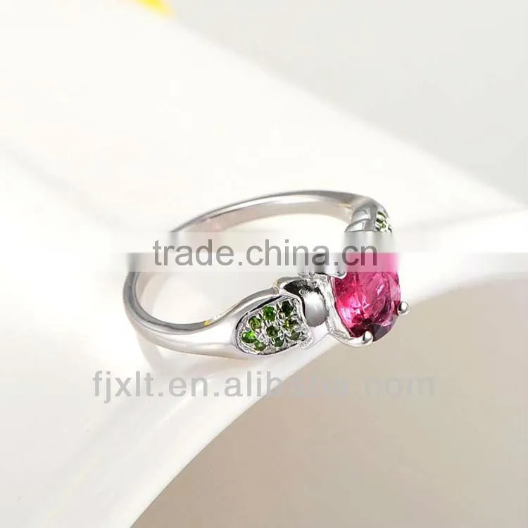 Korean Vintage Style 925 Sterling Silver Red Green Tourmaline Ring Vner