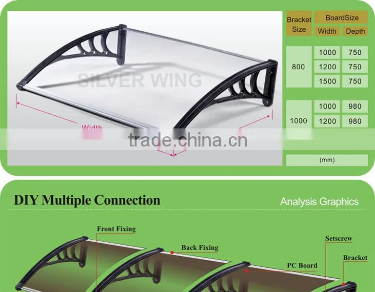 Plastic frame Polycarbonate Rain tent awning for windows