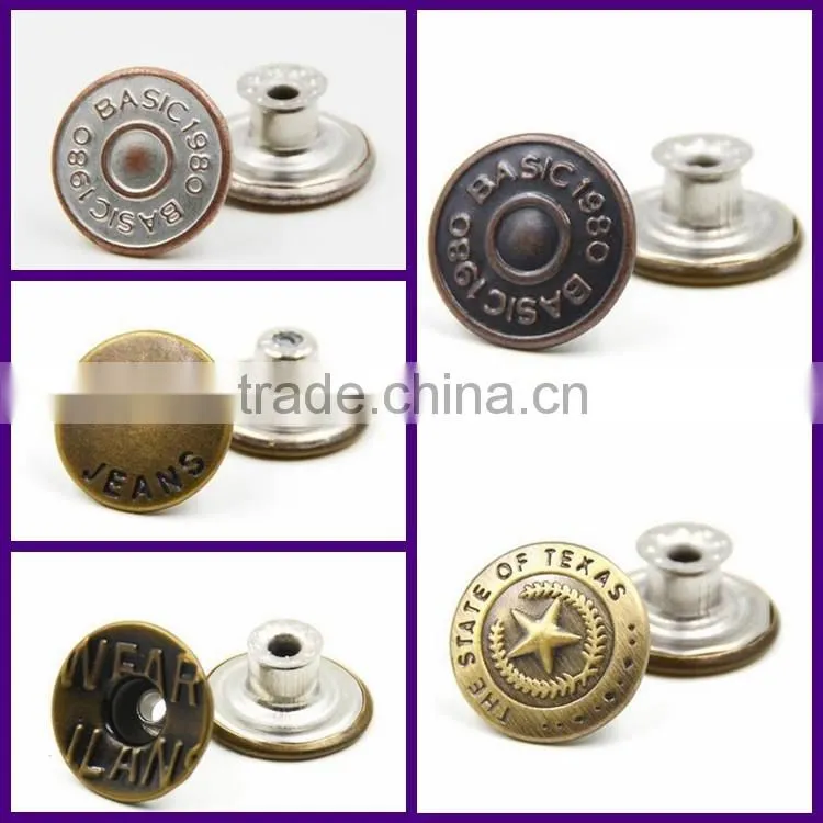 Garment accessories custom cheap round shape jean jacket metal button