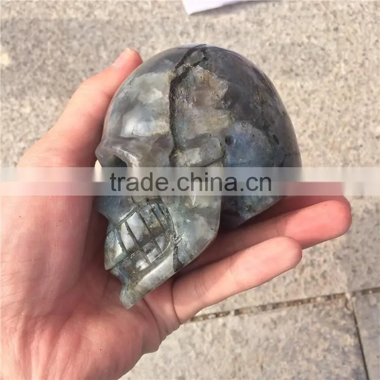 Natural Labradorite Skull Crystal Stone Angel Wings Ornaments