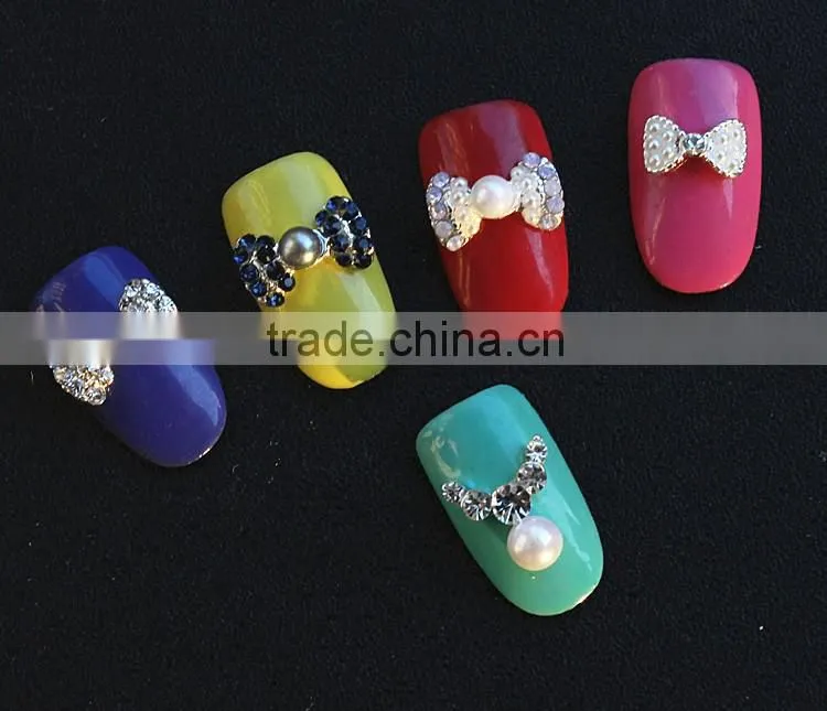 opaque stone pearl bow design fantasy nail jewelry