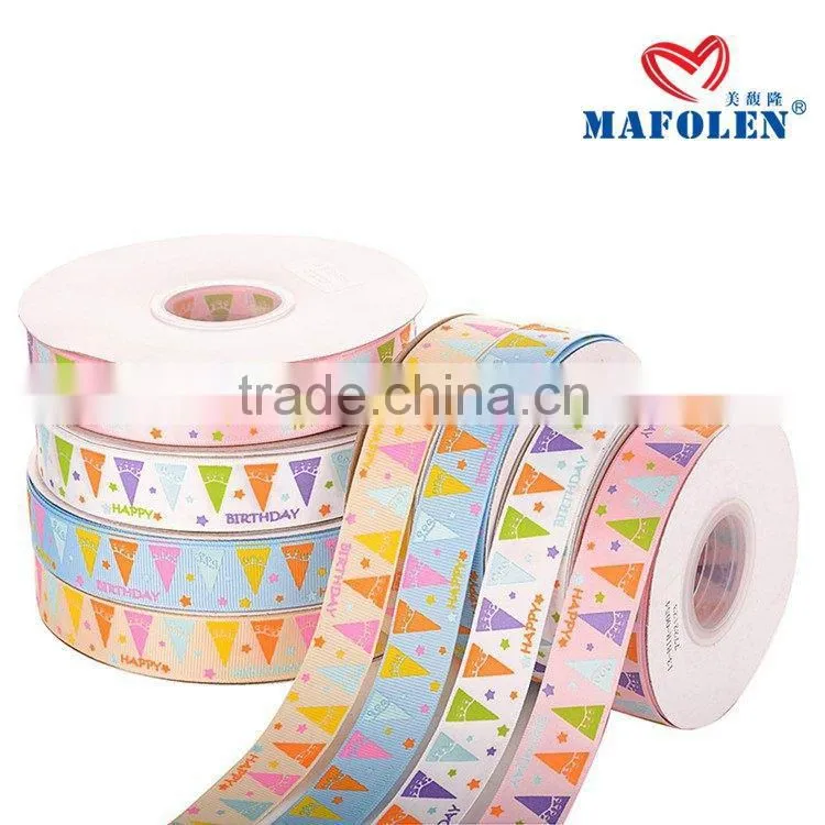 Mafolen wholesale 1 inch grosgrain printed, birthday wishes ribbon by the yard