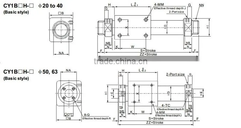 CY1B32X100mm Magnetically Coupled Rodless Pneumatic Cylinder