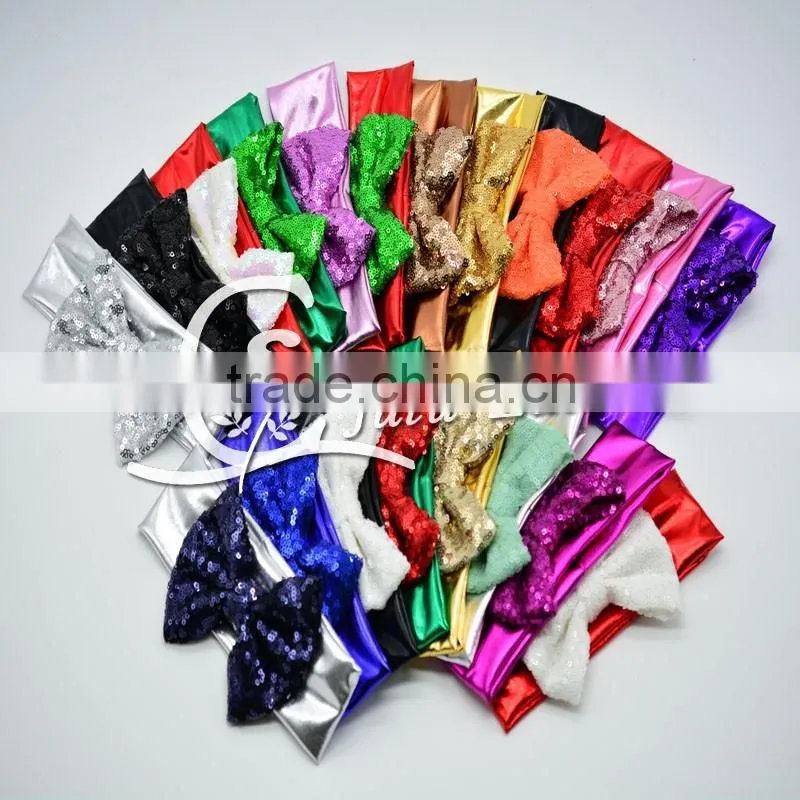 Wholesale Girls Baby Head wraps glitter sequin bowknot Turban Headwear / European style Women Stretch Twist Headband /