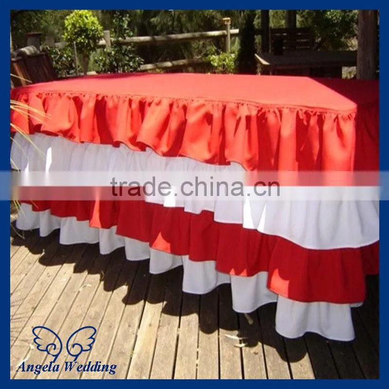 SK001D New 2014 ruffled elegant polyester ruffled polyester steps in bridal yellow table skirts