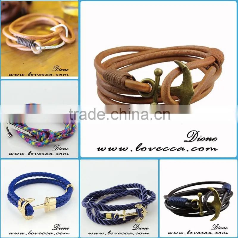 DIY Jewelry fashion bracelet mens navy nautical braided leather anchor bracelet