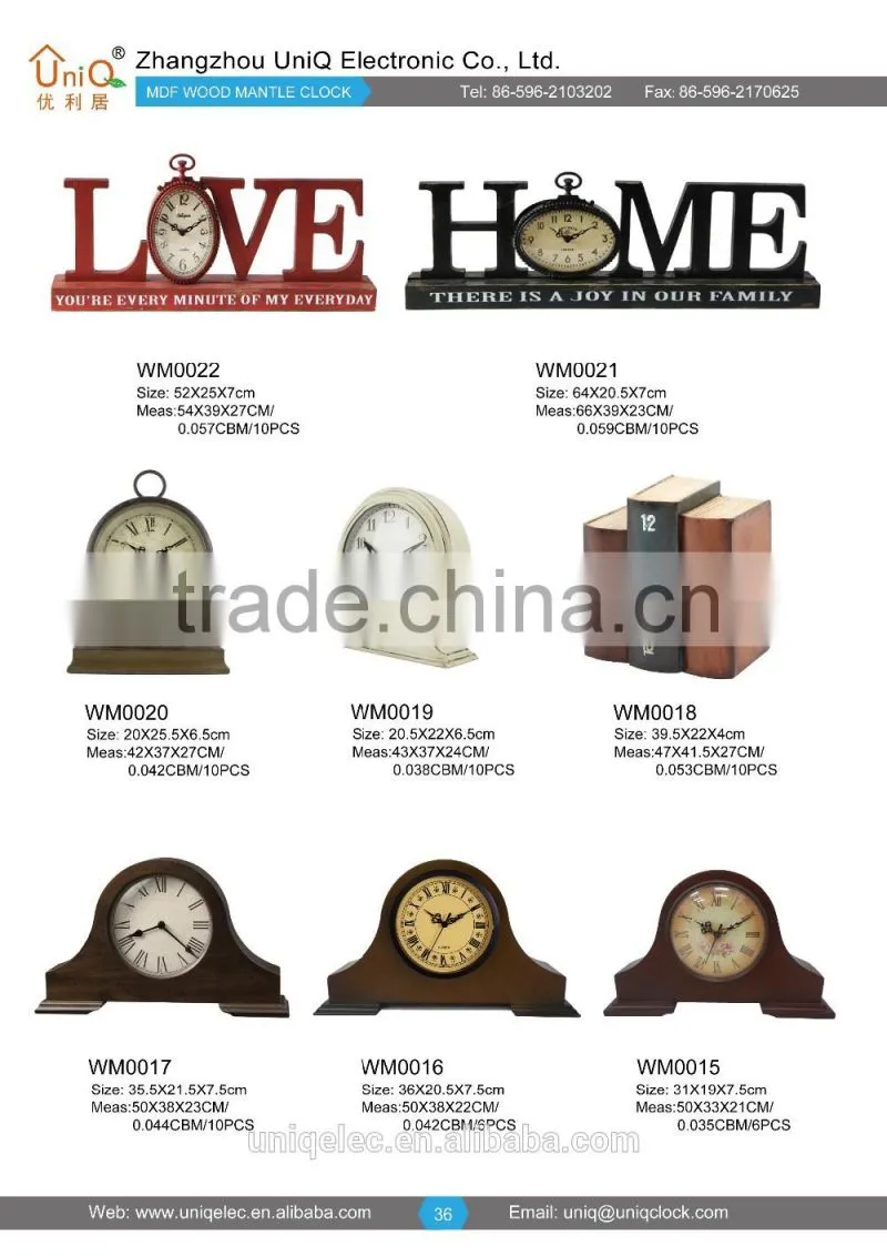 MDF wood mantle table clock for decor