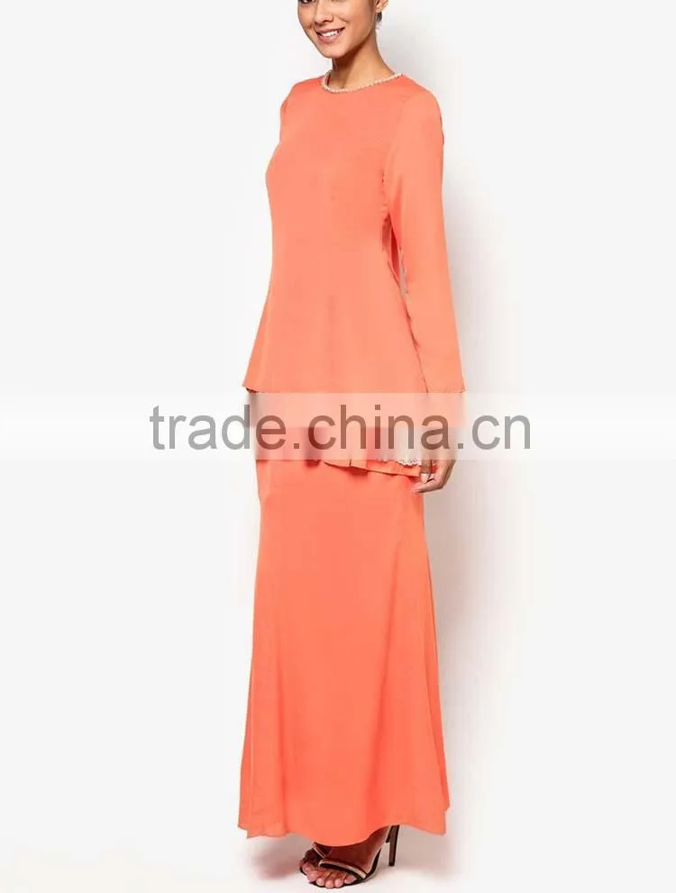 Orange color dress with black sequined scarf muslim dress