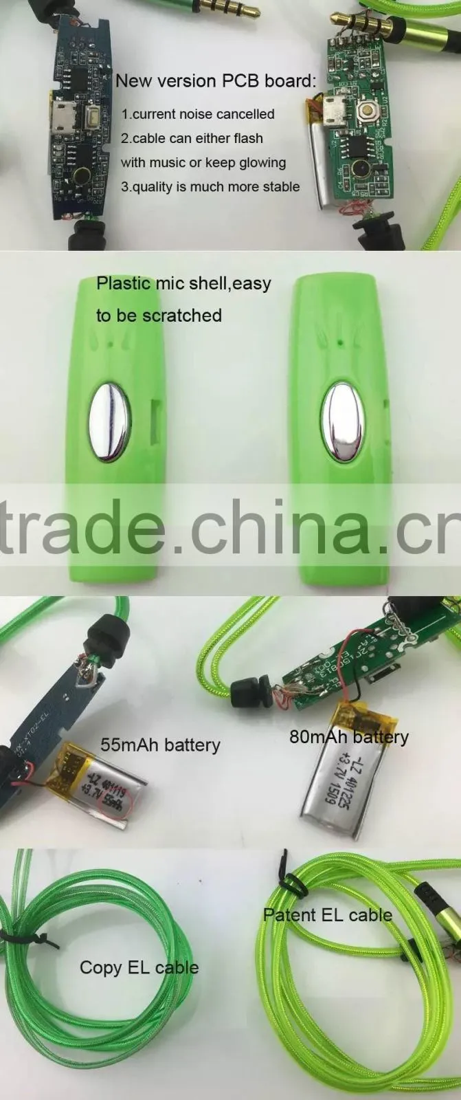Cheap Fashion visible flow light EL earphone glow earbuds customized logo