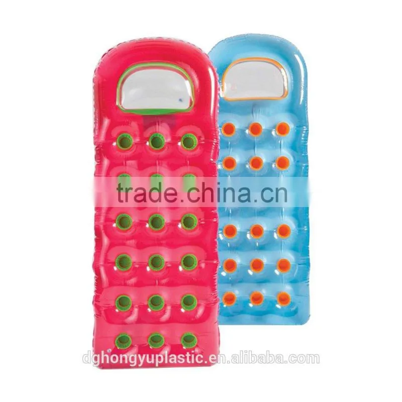 Inflatable Floating Mat with Cup Holders Wave Mattress