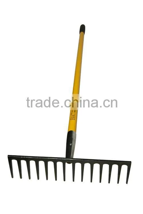 fibreglass handle forged road/stone rake(14T)