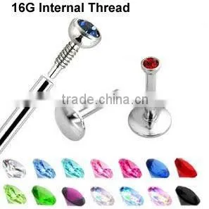 16 gauge internally threaded CZ labrets body lip jewelry piercing