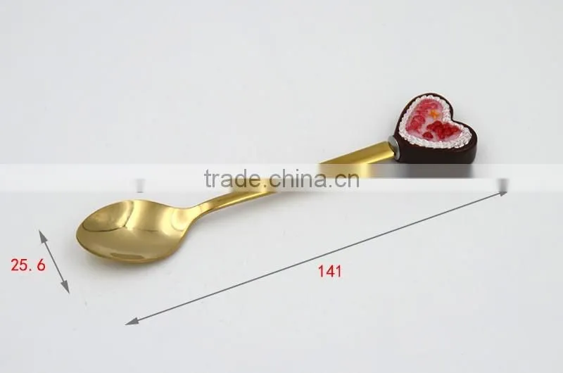 Gold plated food grade stainless steel new pattern spoon with polyresin handle