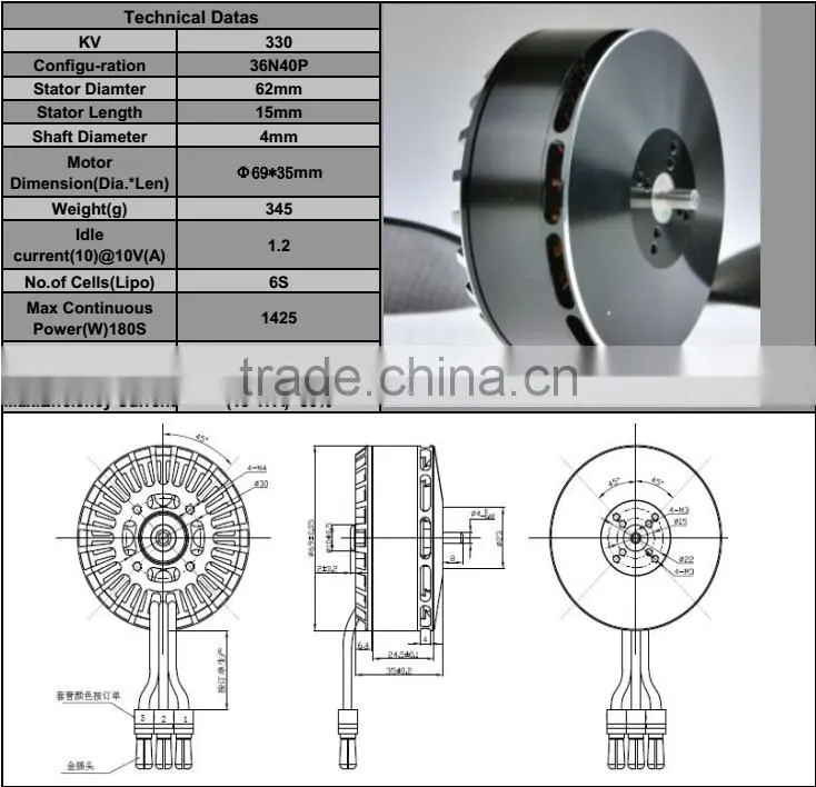 New 6215 RC multicopter Power Brushless Motor Outrunner KV330 Electric Power Motor for Multi-rotor
