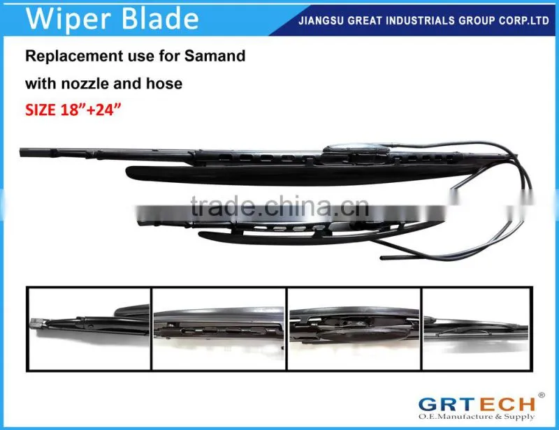 Car wiper blade with spray nozzle for Samand