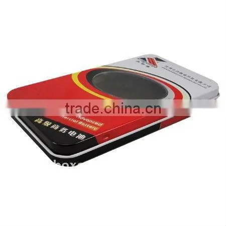 business battery tin can with round window