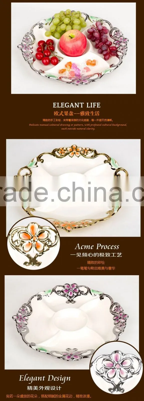 Hot Sale ceramic candy plate golden ,ceramic plate wholesale in stock