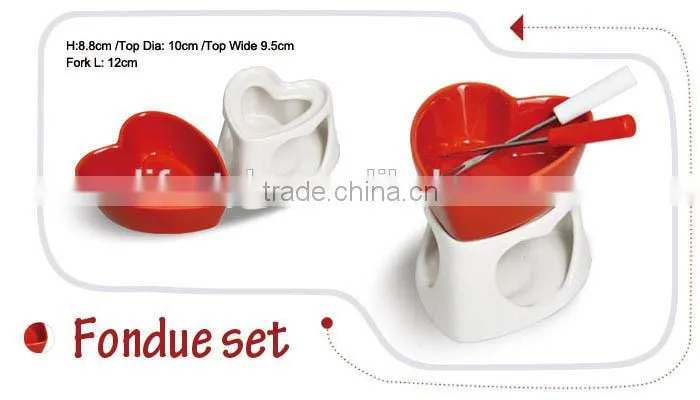 Mail order Ceramic Fondue Sets, Valentine-Day Fondue with Candle and forks