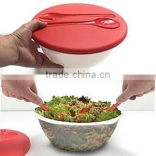 Salad bowl with fork and spoon/Salad bowl with serving tools/salad bowl to go