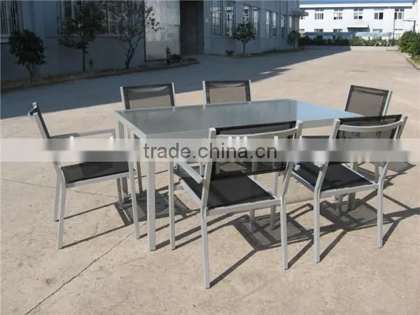 Sling aluminium garden furniture glass table and metal chair
