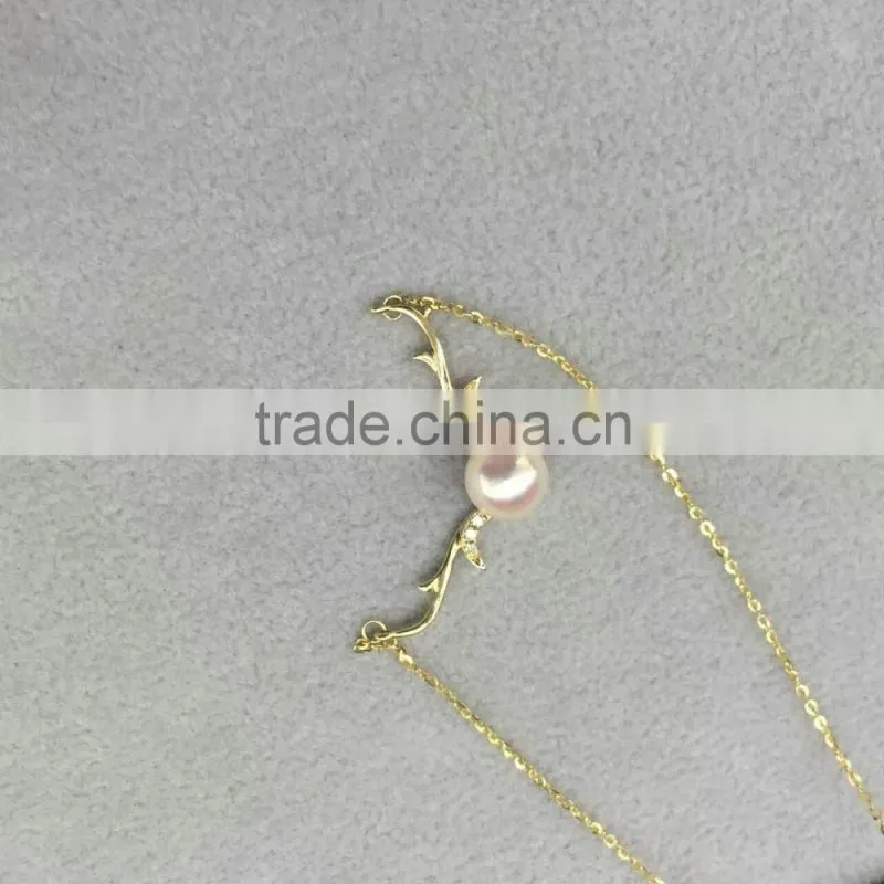 AAA 6.5-7mm white color Akoya pearl with 14k yellow gold chain necklace
