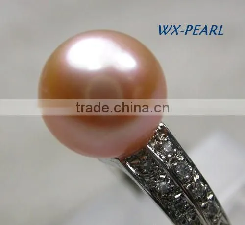 golde pearl silver ring with tahitian pink pearl and diamonds ring