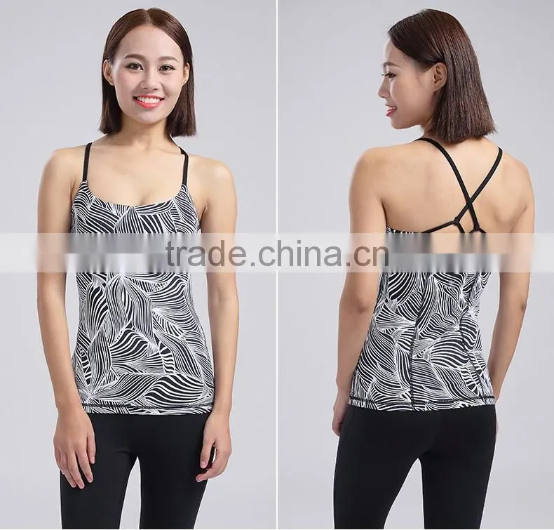 lady clothing custom digital printing stringer yoga tank top
