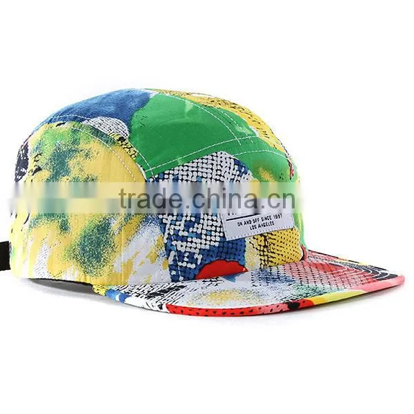 Fashion 5 panel hat no minimum custom colorful 5 panel flat brim hat