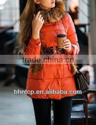 BHN9820 winter dress Long down Ladies Black Leather jacket fur collar down Casual