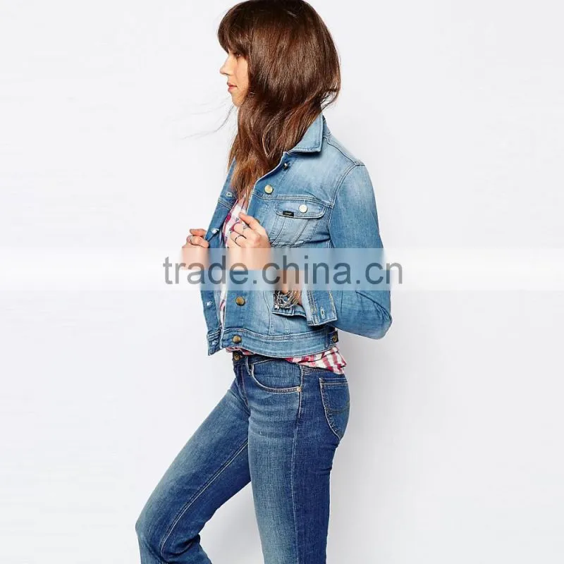 High quality lower price slim women denim jean jacket wholesale new design