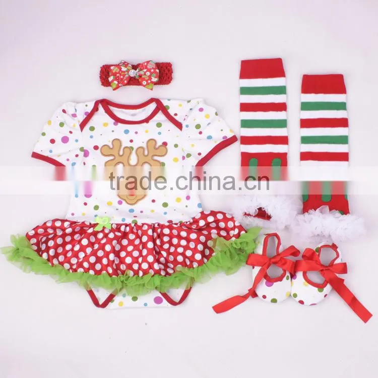 Wholesale 2015 New 4pcs 0-12M Christmas Cotton Baby Romper Set