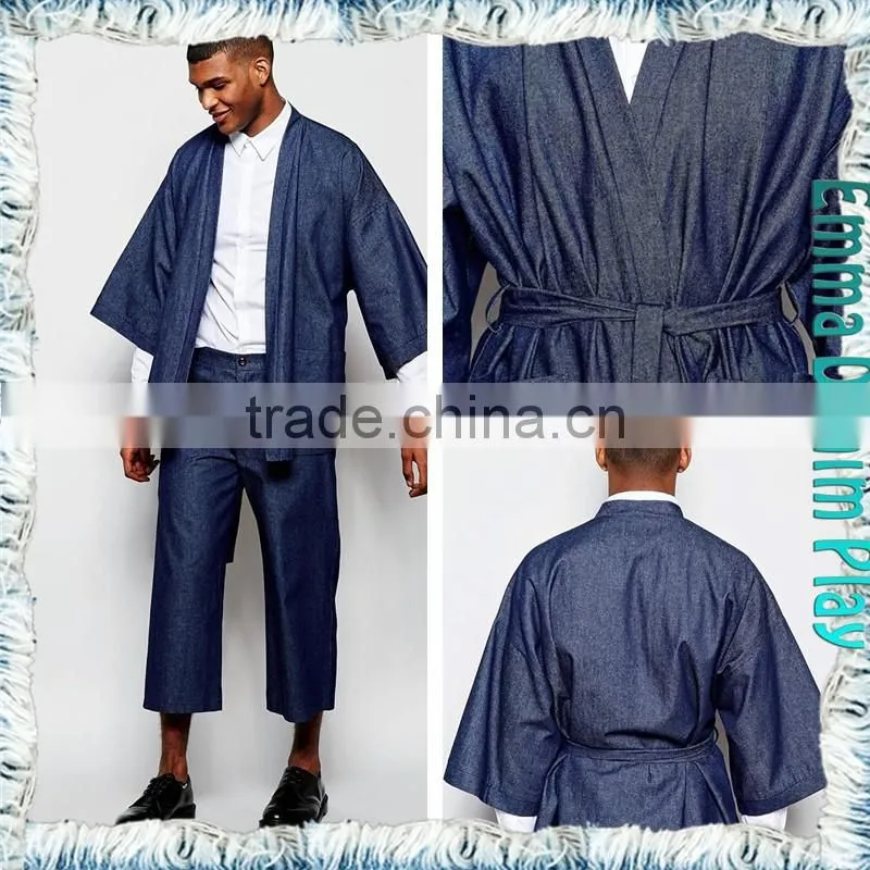 Vogue Men's Raw Blue Denim Drawstring Fastening Chic Coats