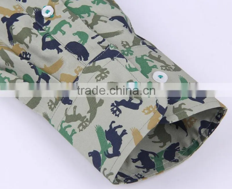 2017 latest camouflage men's long sleeve button-down collar slim fit shirt