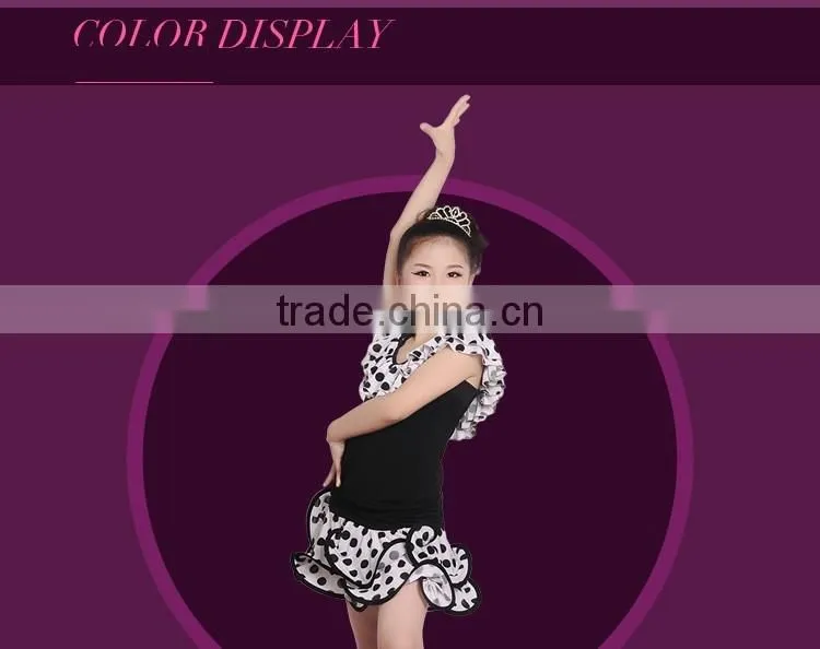 Girls Child Performance Latin Dance Skirt Suit Kid Dew Shoulders Lotus Leaf Polka Dot Dress