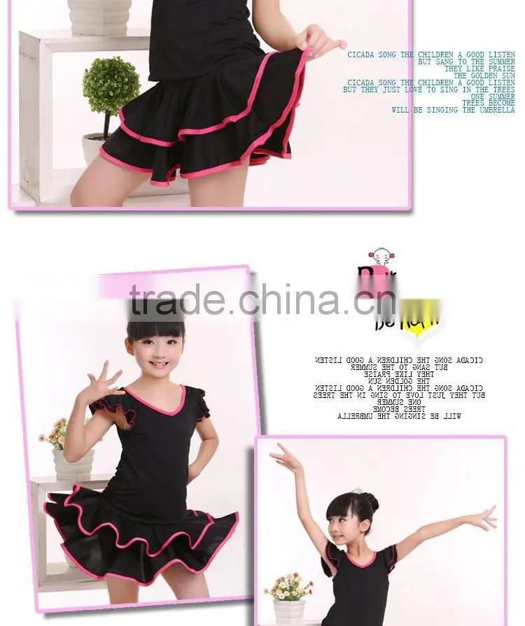 2016 Girls Child Latin Skirt Suit Kid Double V-Neck Gymnastics Costume Performance Dress