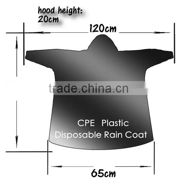Disposable CPE fitted rain coats, plastic water proof poncho