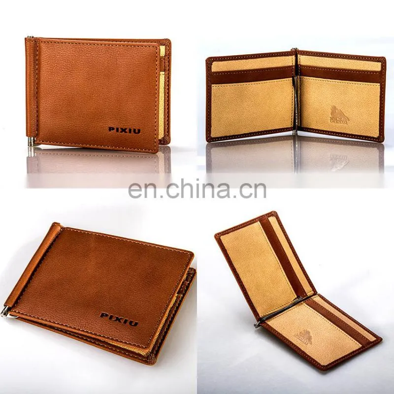 Faddish new products customized top grain genuine leather money clip wallet for Euros wholesale