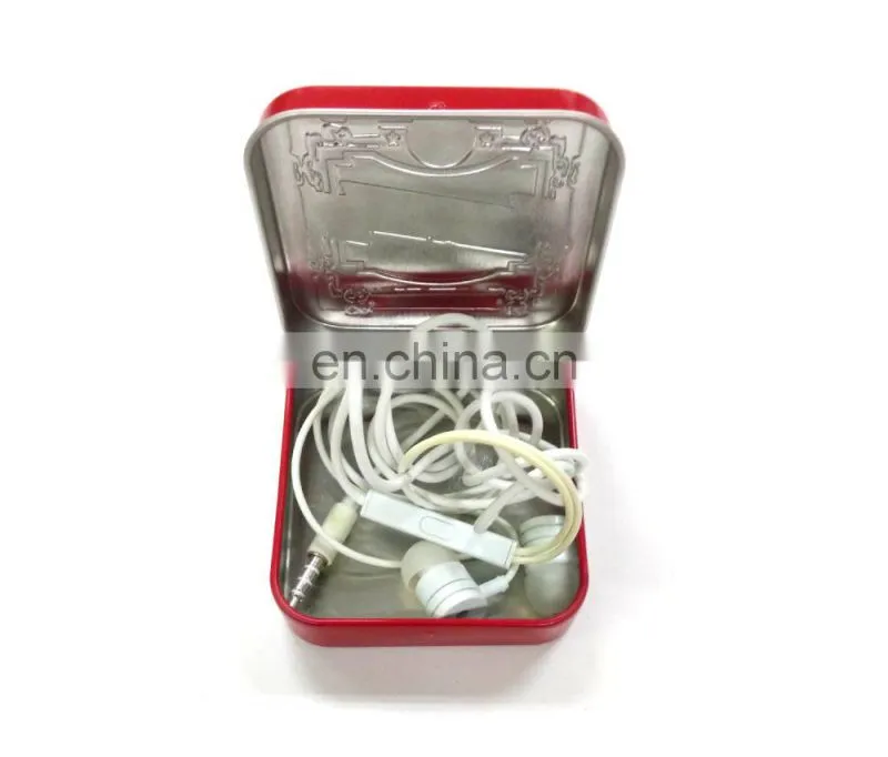 Red square earphone tin box