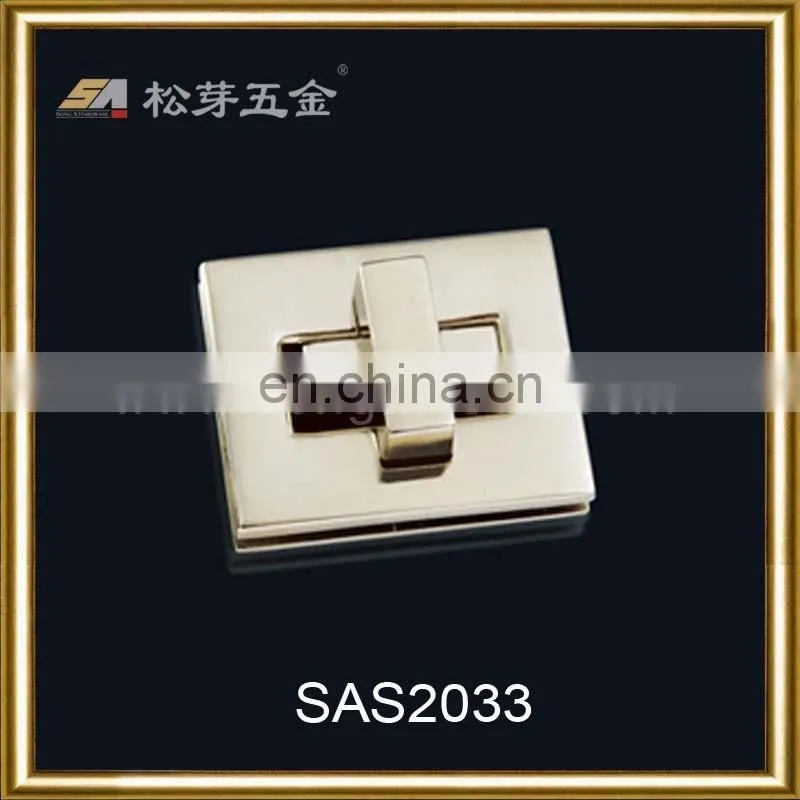 2016 fashion design square metal turn lock for bags factory