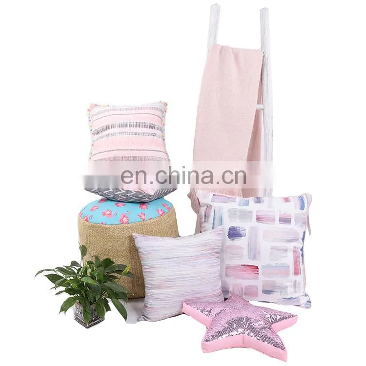 100% Cotton Geometric Wave pink Home indoor Decorative Square Throw Pillow Covers for Sofa Bedroom