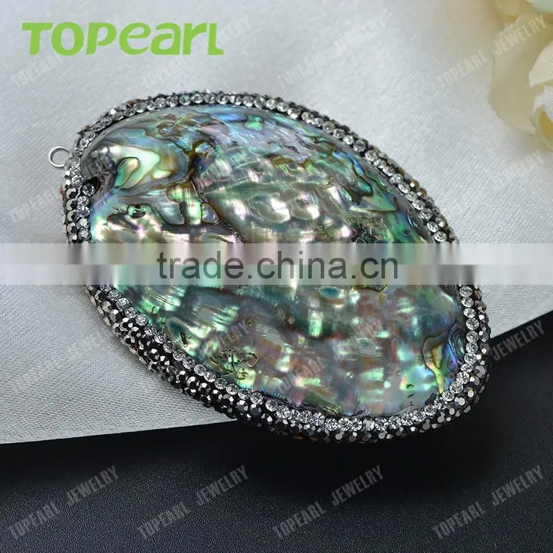 Topearl Jewelry New Design Abalone Shell Pendant Rhinestones Clay Pave Neck Pendant SPD01