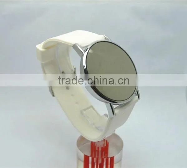 Mirror face led watch for young women with silicone band, roll ball led lights,alloy watch case
