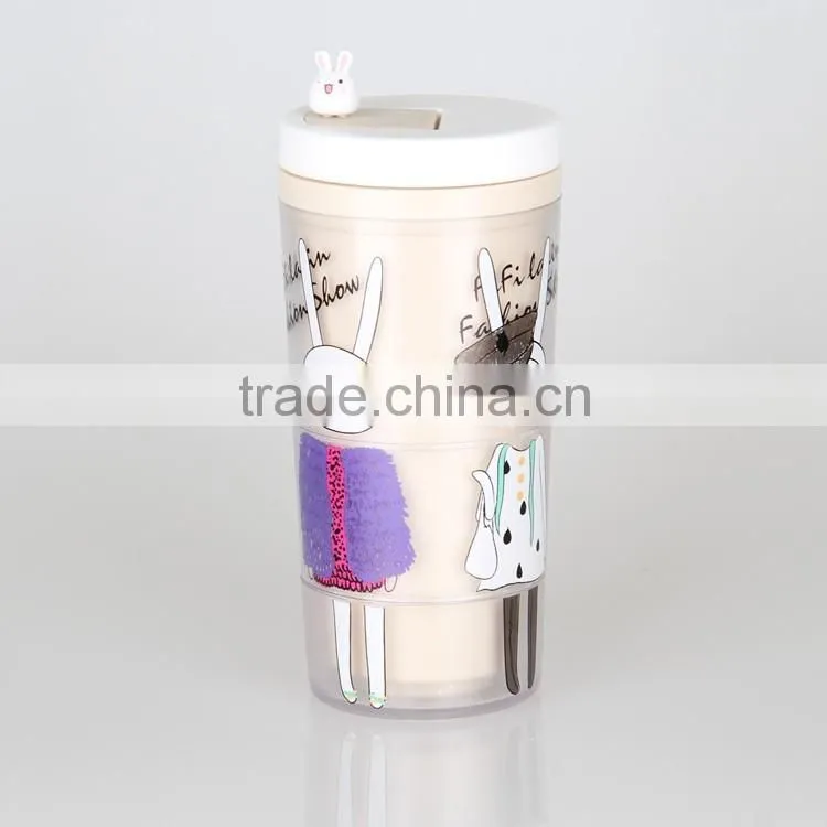 16oz double wall PP plastic coffee mug with full color printing, pp plastic cup with lid