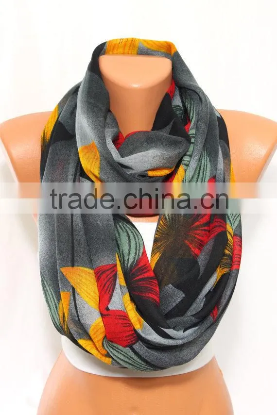 High Quality Large Elegant Flower Printing Encrypt Polyester Voile Scarf for Women