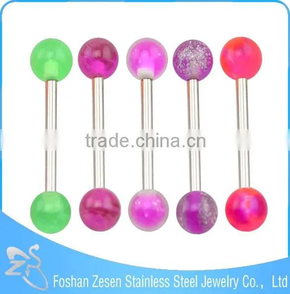316L Barbell UV Glitter Bioplast Tongue Rings Body Piercing
